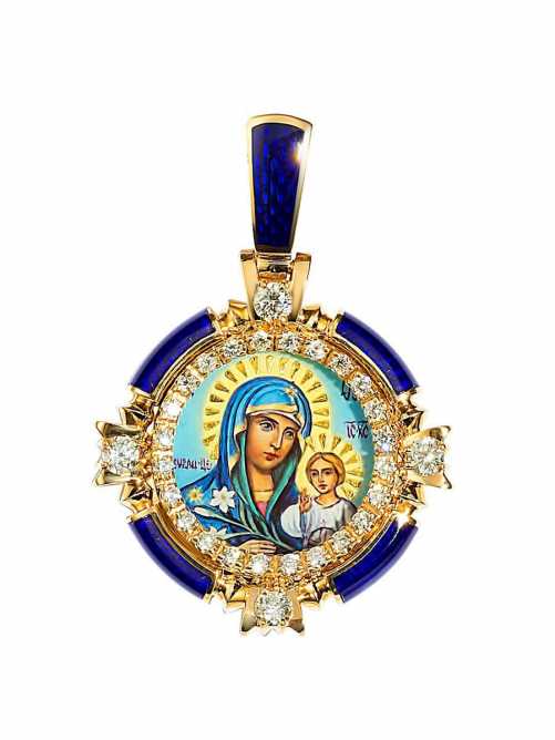 Нательная икона Божией Матери "Неувядаемый цвет" цвет эмали синий
