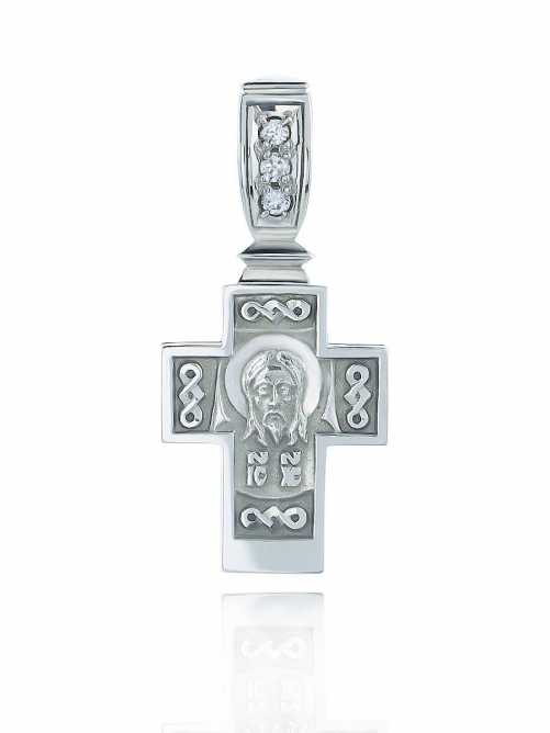 Крест "Спас Нерукотворный" из белого золота  с бриллиантами