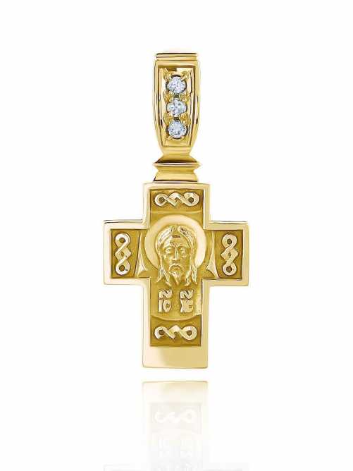 Крест "Спас Нерукотворный" из желтого золота  с бриллиантами