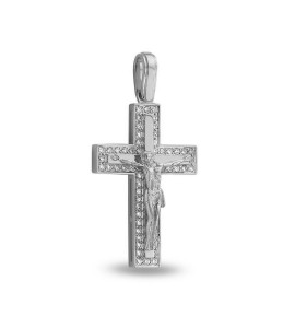 Крест прямой из белого золота c бриллиантами