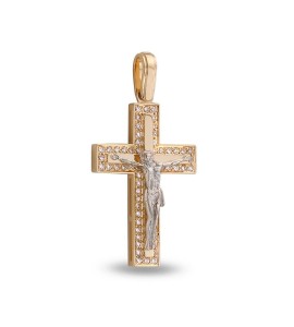 Крест прямой из желтого золота c бриллиантами