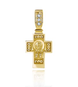 Крест "Спас Нерукотворный" из желтого золота  с бриллиантами