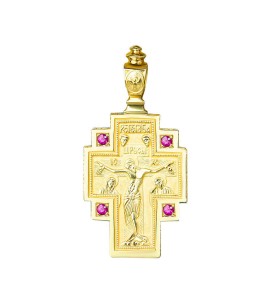 Крест 03209 из желтого золота c рубинами