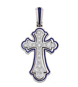 Крест из белого золота с синей эмалью 03357-11