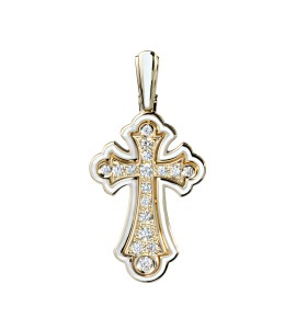Крест из желтого золота с белой эмалью 03357-11
