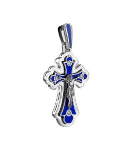 Крест из белого золота с синей эмалью 03357