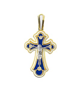 Крест из желтого золота с синей эмалью 03357