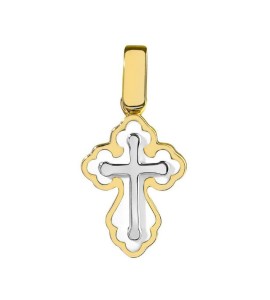 Крест из желтого золота белая эмаль 03353-01