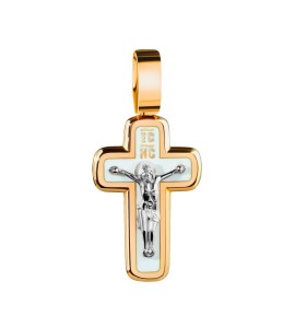 Крест из желтого золота с белой эмалью 03377-01