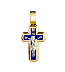 Крест из желтого золота с синей эмалью 03377-01