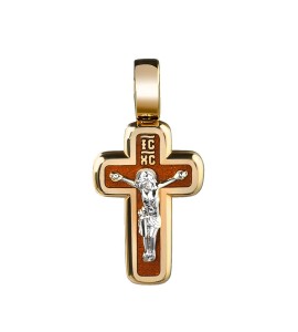 Крест из красного золота коричневая эмаль 03377-01
