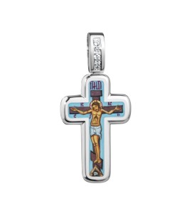 Крест из белого золота с Горячей эмалью и бриллиантами 03377-04