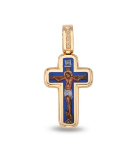 Крест из желтого золота с Горячей эмалью и бриллиантами 03377-04