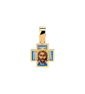 Крест из желтого золота с росписью глянец 04056
