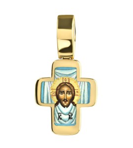 Крест из желтого золота с росписью 04057