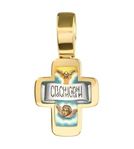 Крест из желтого золота с росписью 04057