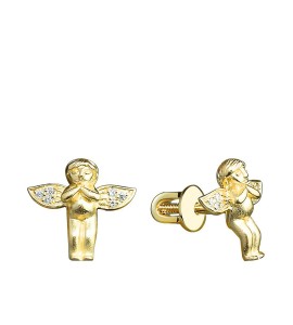 Пуссеты из желтого золота с бриллиантами "Ангелочек"