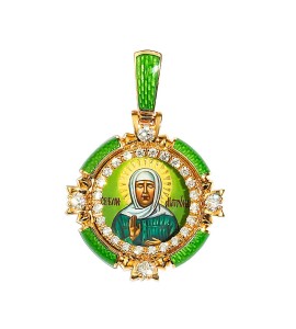 Нательная иконка Святой Блаженной "Матрона Московская" цвет эмали зеленый
