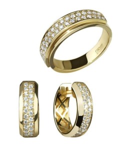 Кольцо "Две дорожки" из желтого золота с бриллиантами
