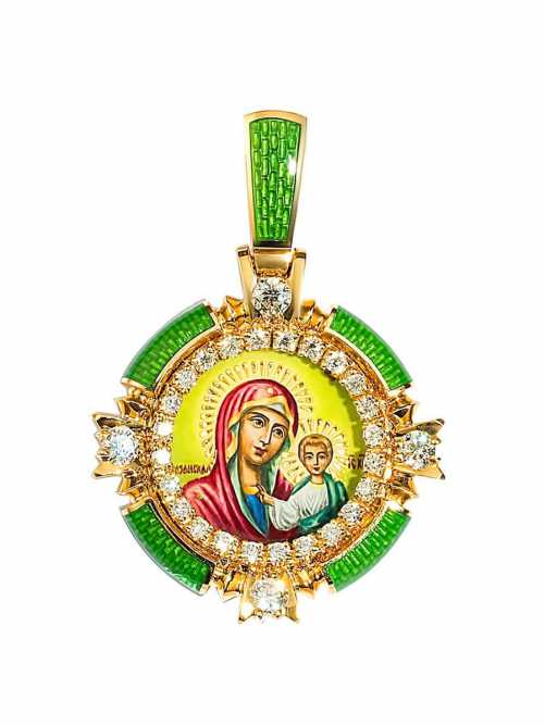Нательная икона Божией Матери "Казанская" цвет эмали зеленый