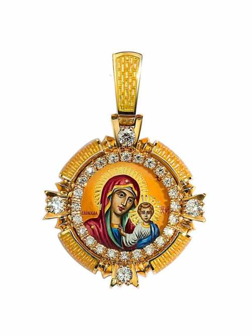 Нательная икона Божией Матери "Казанская" цвет эмали желтый