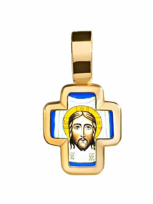 Крест из желтого золота с росписью 04073