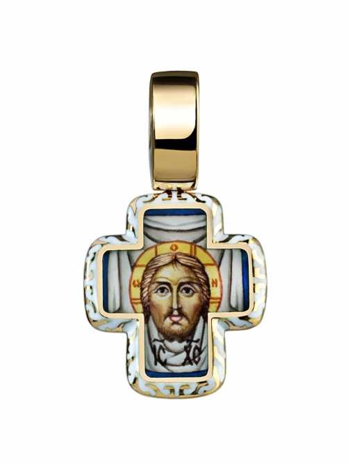 Крест из желтого золота с росписью 04071