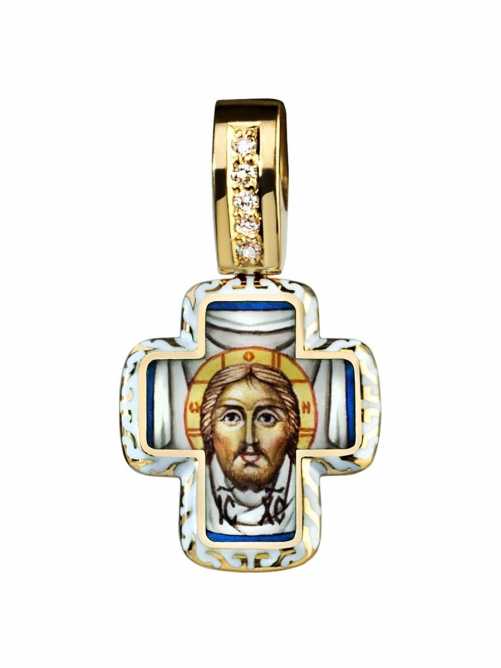 Крест из желтого золота с бриллиантами и с росписью 04071